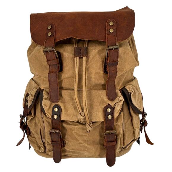 Vintage Waxed Canvas Leather Back Pack Utility Streetwear Commuter Gorpcore - Picture 1 of 16